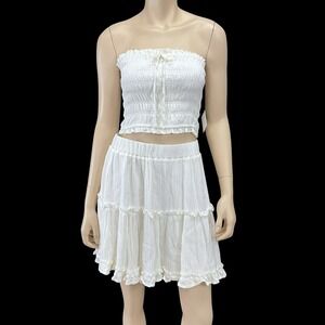 Statement Skirt Set Medium Ivory Strapless Smock Top & Ruffle Elastic Waist NWT